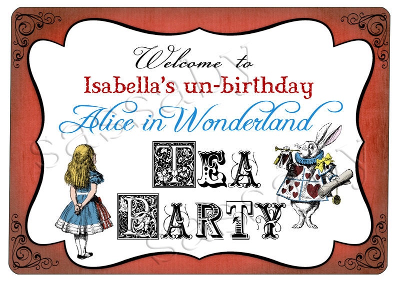 Alice in Wonderland Party Sign - Girls Birthday - DIY PRINTABLE FILE by Sassaby Il_570xn