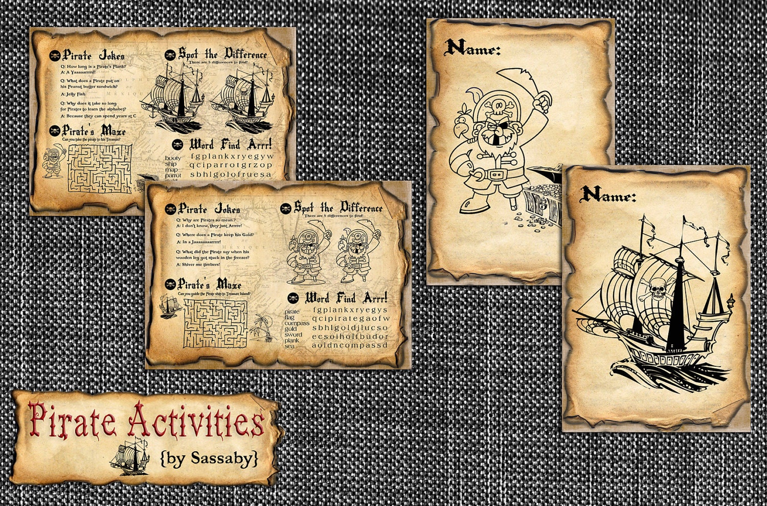 Pirate Birthday Activity & Coloring Sheets/Placemats - DIY PRINTABLE FILES by Sassaby Il_570xn