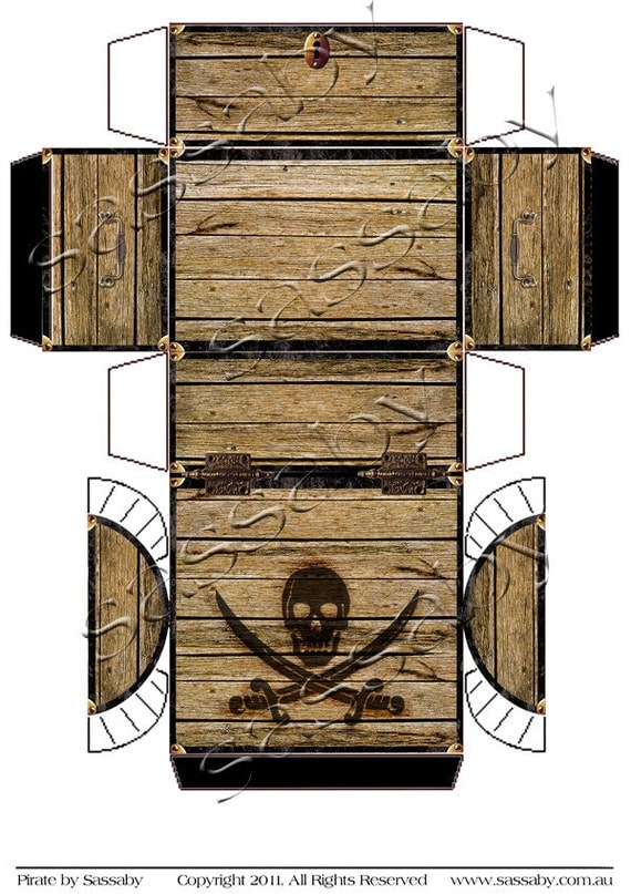 Pirate's Treasure Chest Box - Boys Birthday Party Gift - DIY PRINTABLE FILE by Sassaby