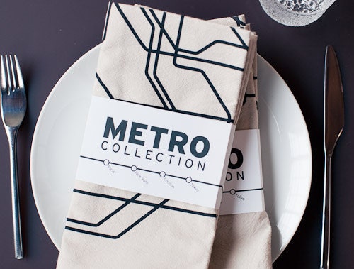 SALE: Subway Dinner Napkins of New York, Paris, Tokyo & London - Set of 4 - Natural Linen / Cotton