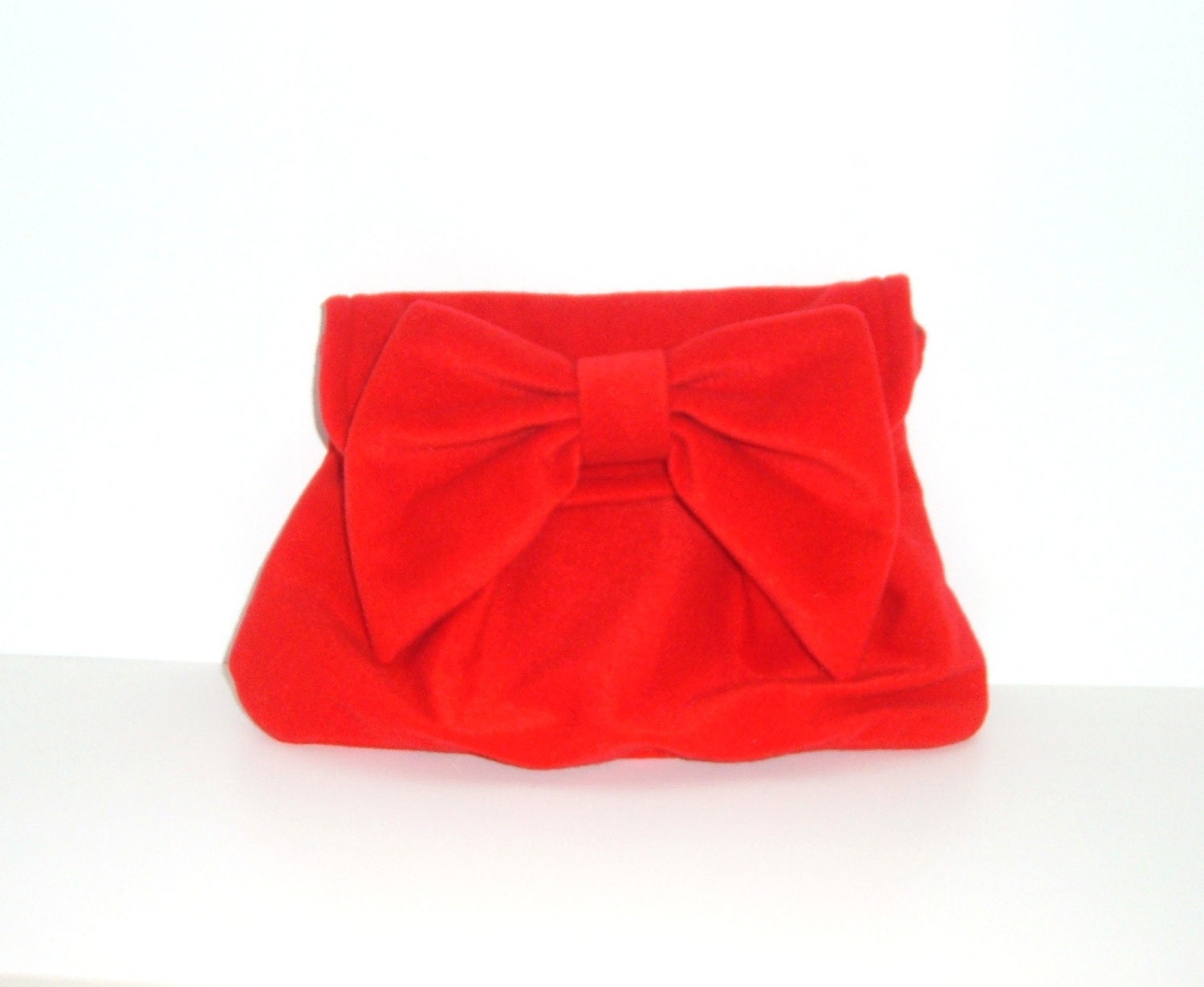 Red Clutch - Retro Chic Linen Clutch with Bow