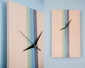 Clock, Minimalist Modern Wooden, Natural, blue, green, grey