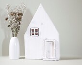 Rustic House Mini white house with woodburned window, Country House