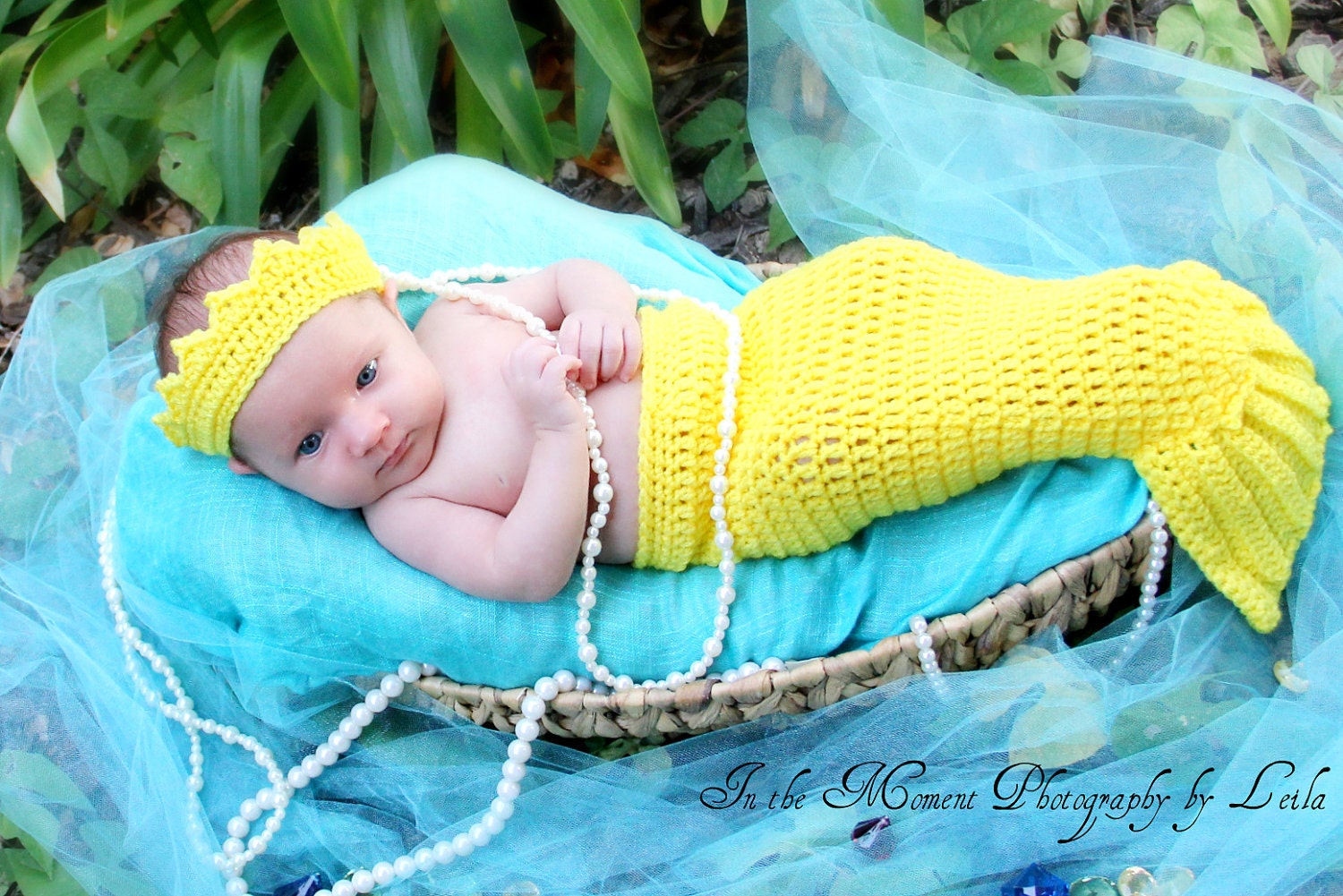 Crochet Mermaid Tail and matching crown Newborn photo prop costume