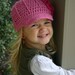 20" Girls Pink Beanie Hat with Fuschia Flower and Button