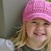 20" Girls Pink Beanie Hat with Fuschia Flower and Button