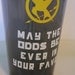 HUNGER GAMES insulated tumbler. May the Odds be Ever in your Favor.  Smoke tumbler with white and gold.Personalize.