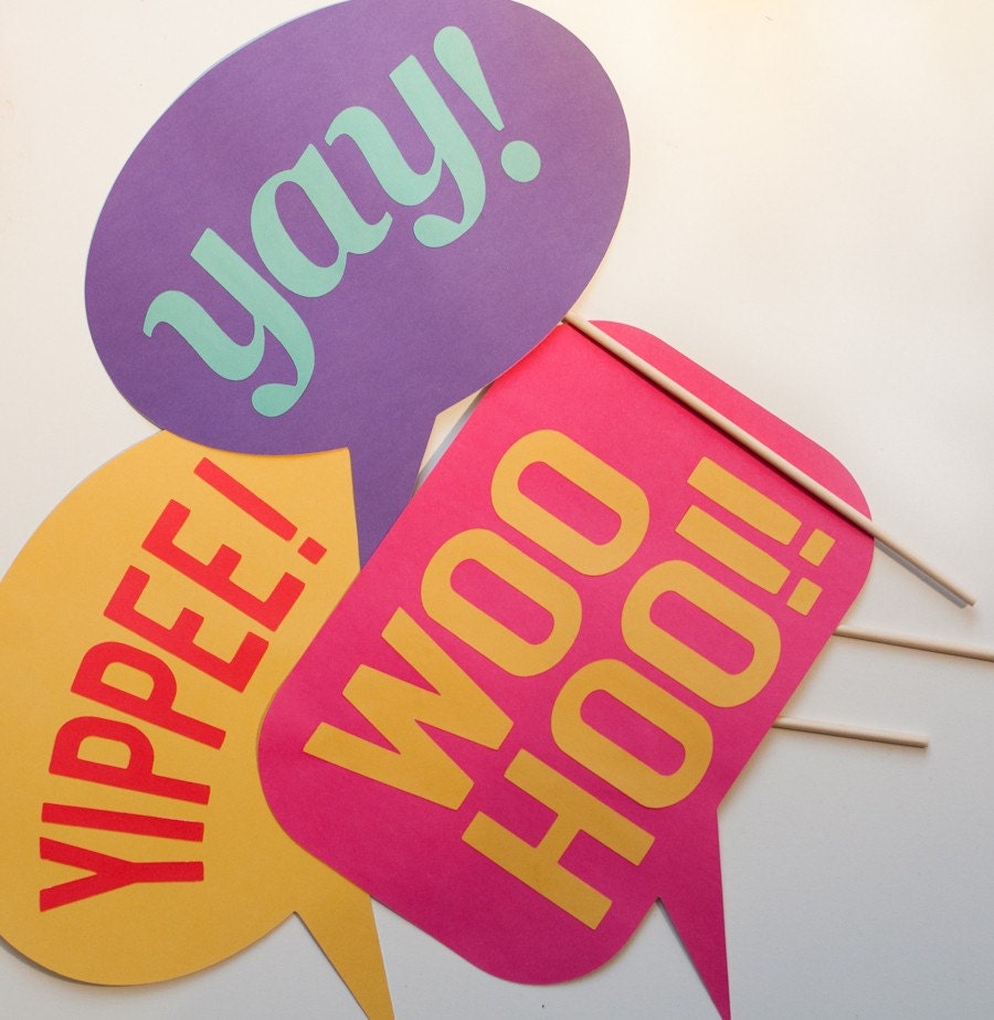 Speech Bubble Cheers on a Stick - Set of 3 Photo Booth Props