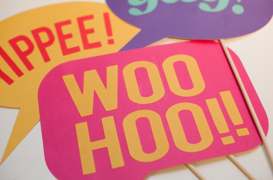 Speech Bubble Cheers on a Stick - Set of 3 Photo Booth Props