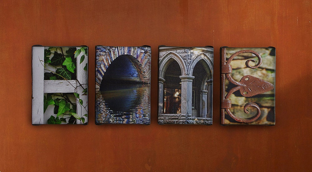 CANVAS ALPHABET ART - Home, Set of four 5x7 inch Canvases, Giclee, Home Decor, Wall Decor, Ready to Hang