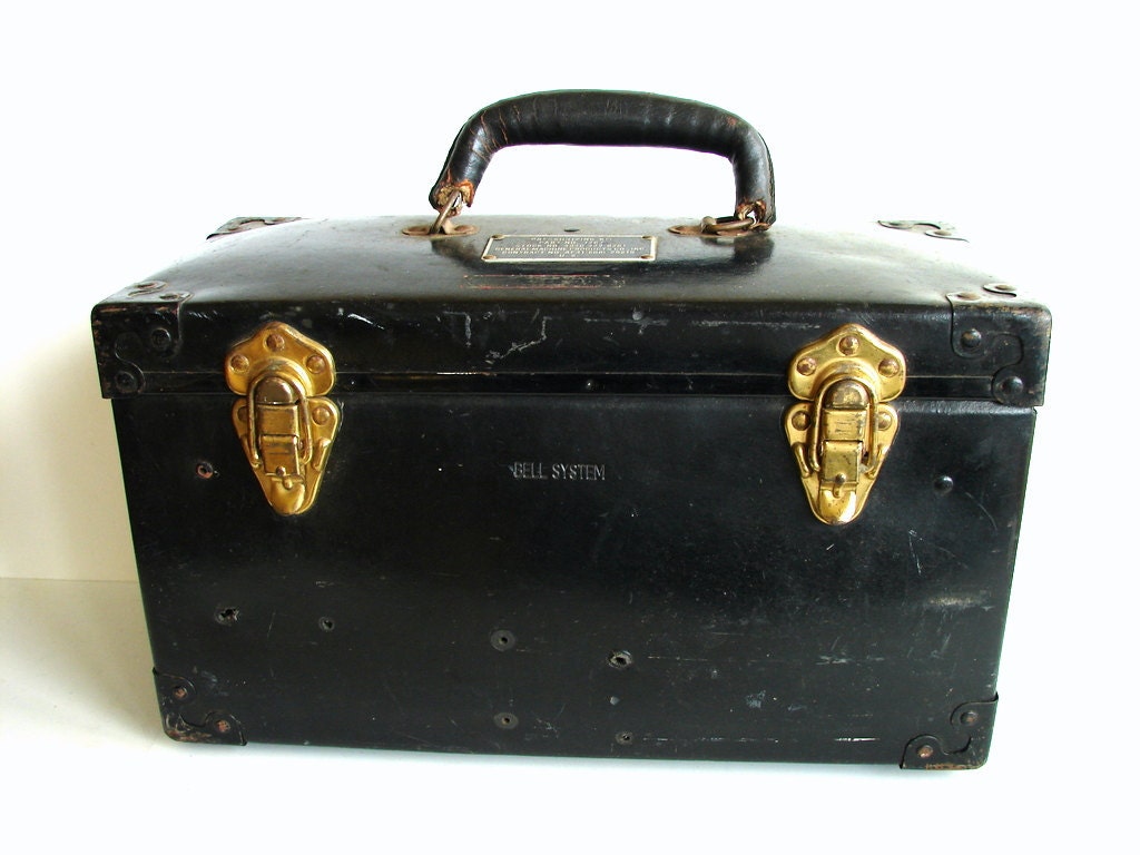 Vintage Large Black Metal Case / Box with Leather Handle - Heavy-duty Industrial Decor, Storage and more