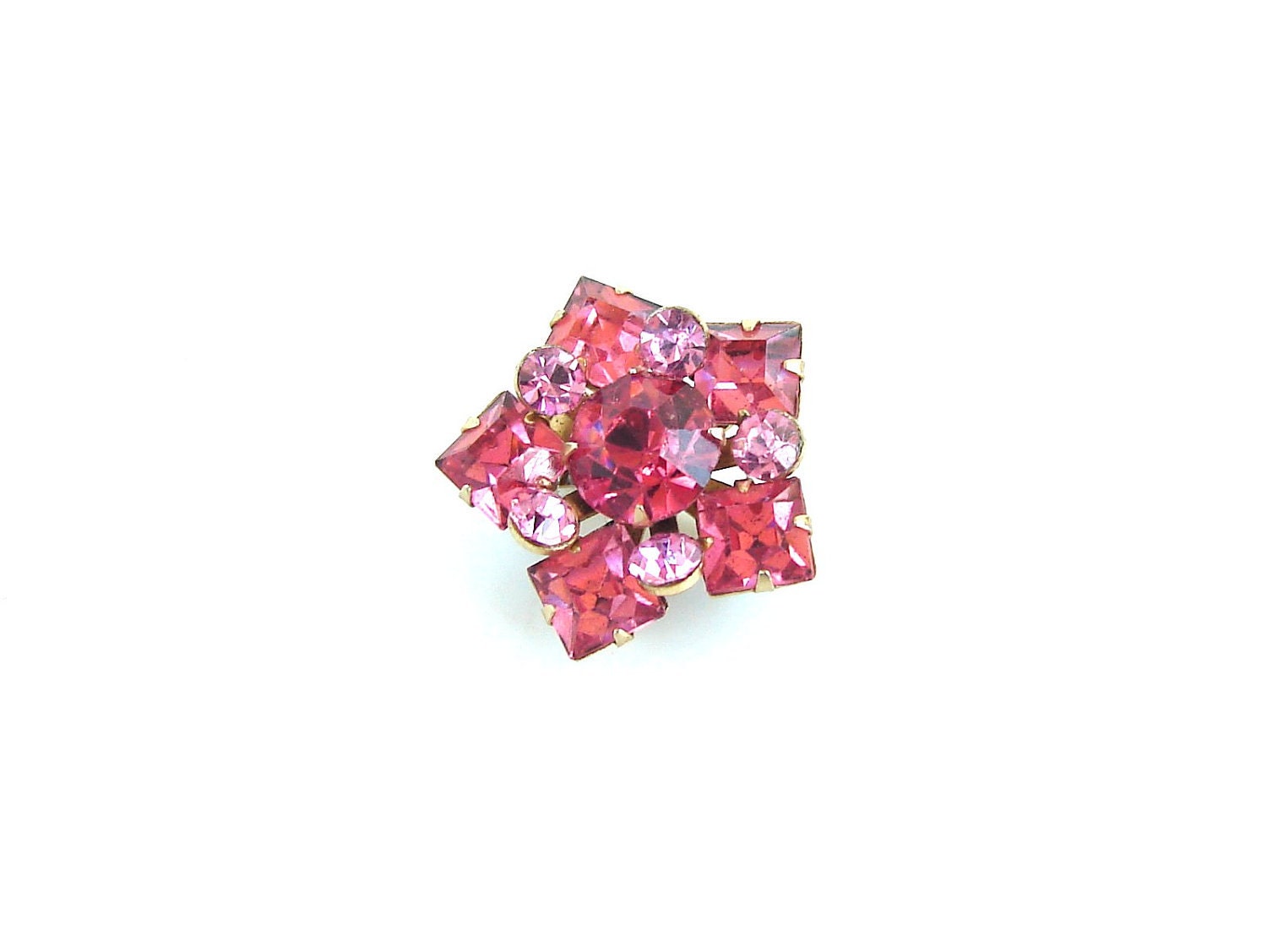 Vintage Pink Rhinestone Star Brooch (circa.1940) 11 Pink Rhinestones - Great Gift or Gift Embellishment, Altered Art, and more