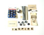 Vintage Sewing Notions Collage/Inspiration Kit in Grey (Buttons, Cards, Ribbon) - Perfect for gift wrapping, tags, cards and more