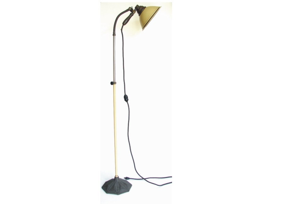 Vintage Zoalite Floor Lamp with Black Cast Iron Base, Adjustable Height and Gooseneck (circa.1920s - Unique Industrial Decor