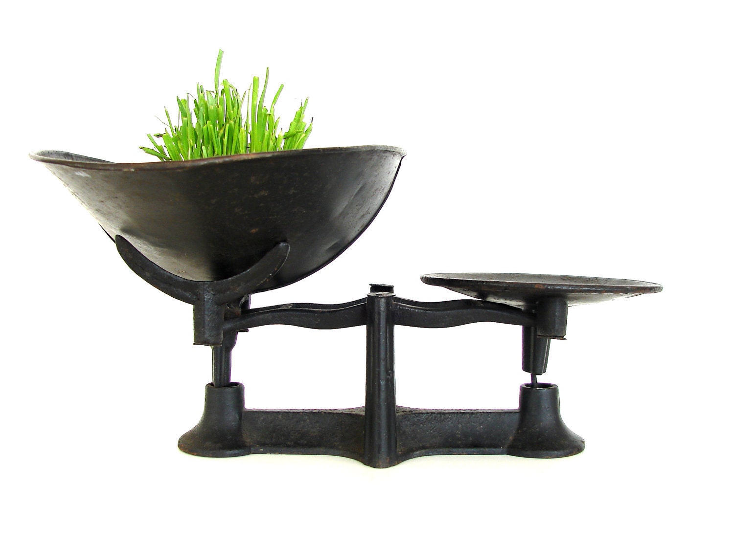 Vintage Industrial Black Cast Iron Scale with Basket - Industrial Decor, plant holder, and more