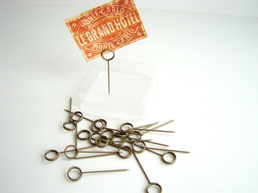 Metal Memo Pins in Antique Brass Finish (Set of 20) - Use for paper projects, cards, altered art, and more