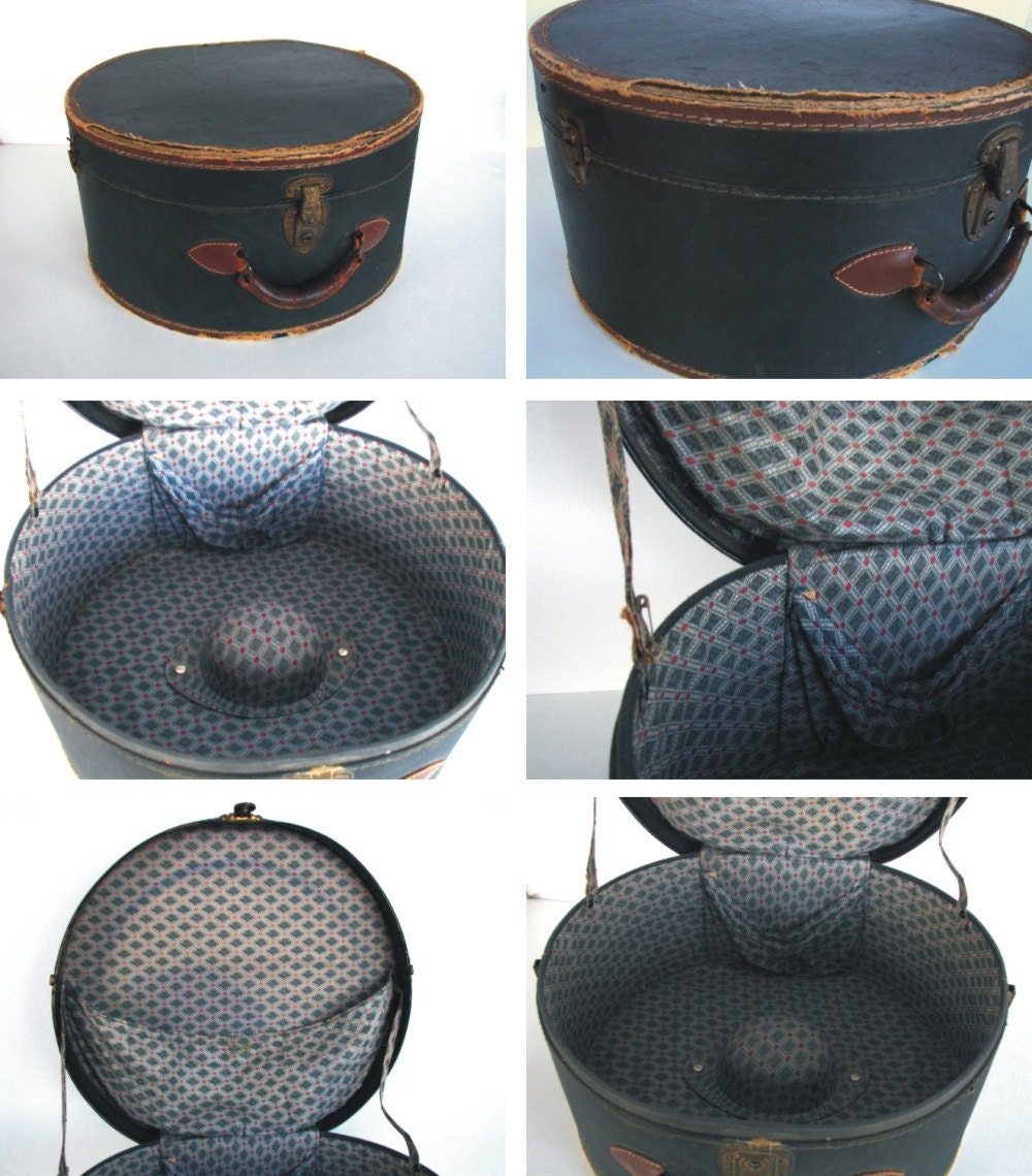 Vintage / Antique Black Leather Hat Box (circa.1920s), Travel Case - Collectible, Home Decor, Storage, and more