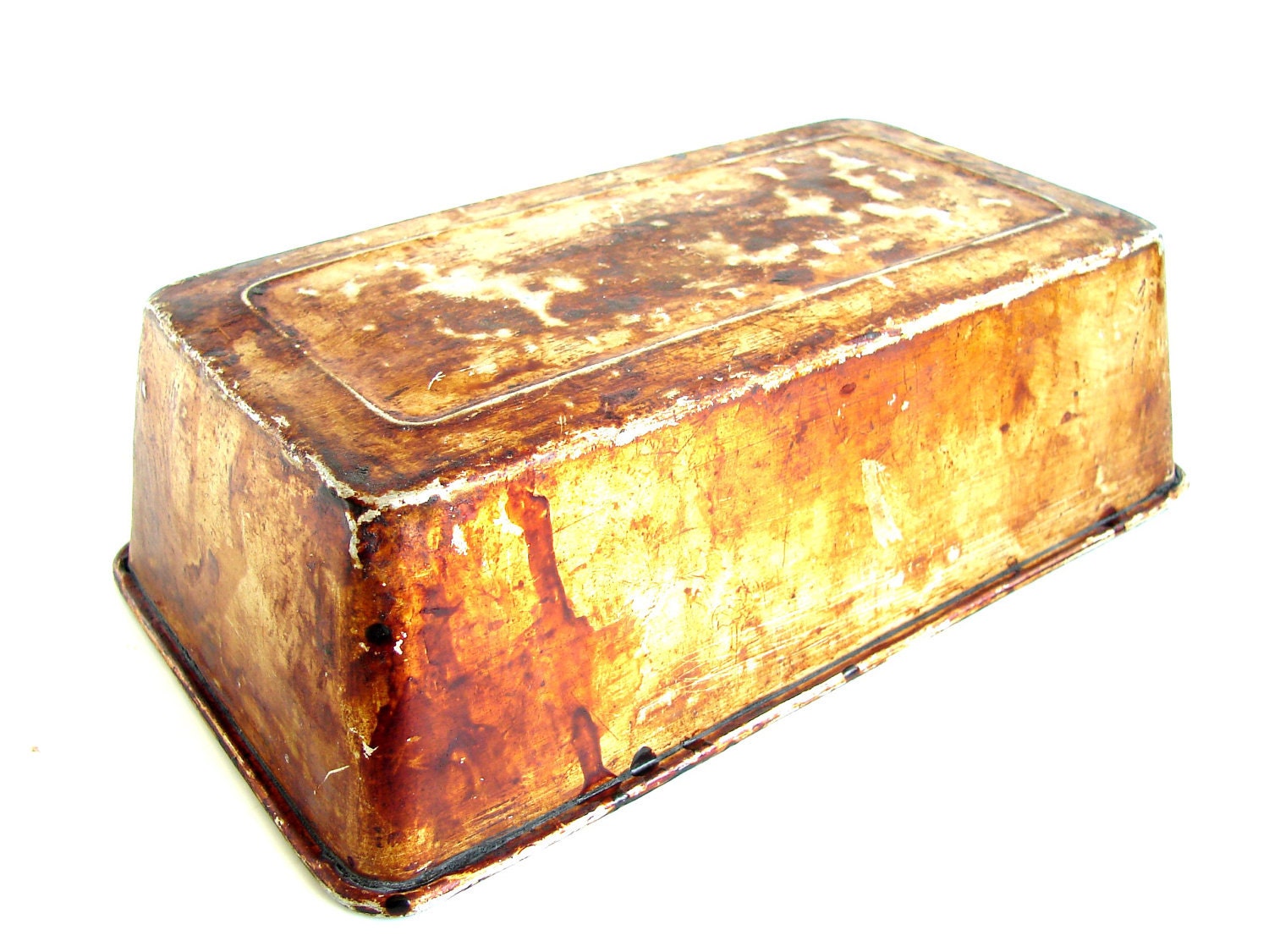 Vintage Metal Bread Loaf Baking Pan / Tin with Unique Baked-on Patina (N1) - Office Organizer, Storage Tin, Home Decor, and more