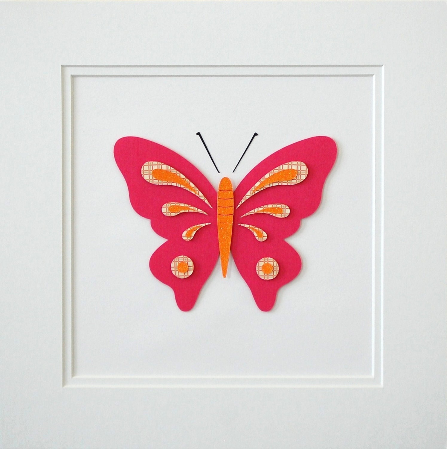 Butterfly Decor Kids Wall Decor Matted Art for Children Nursery Decor Pink Orange Butterfly