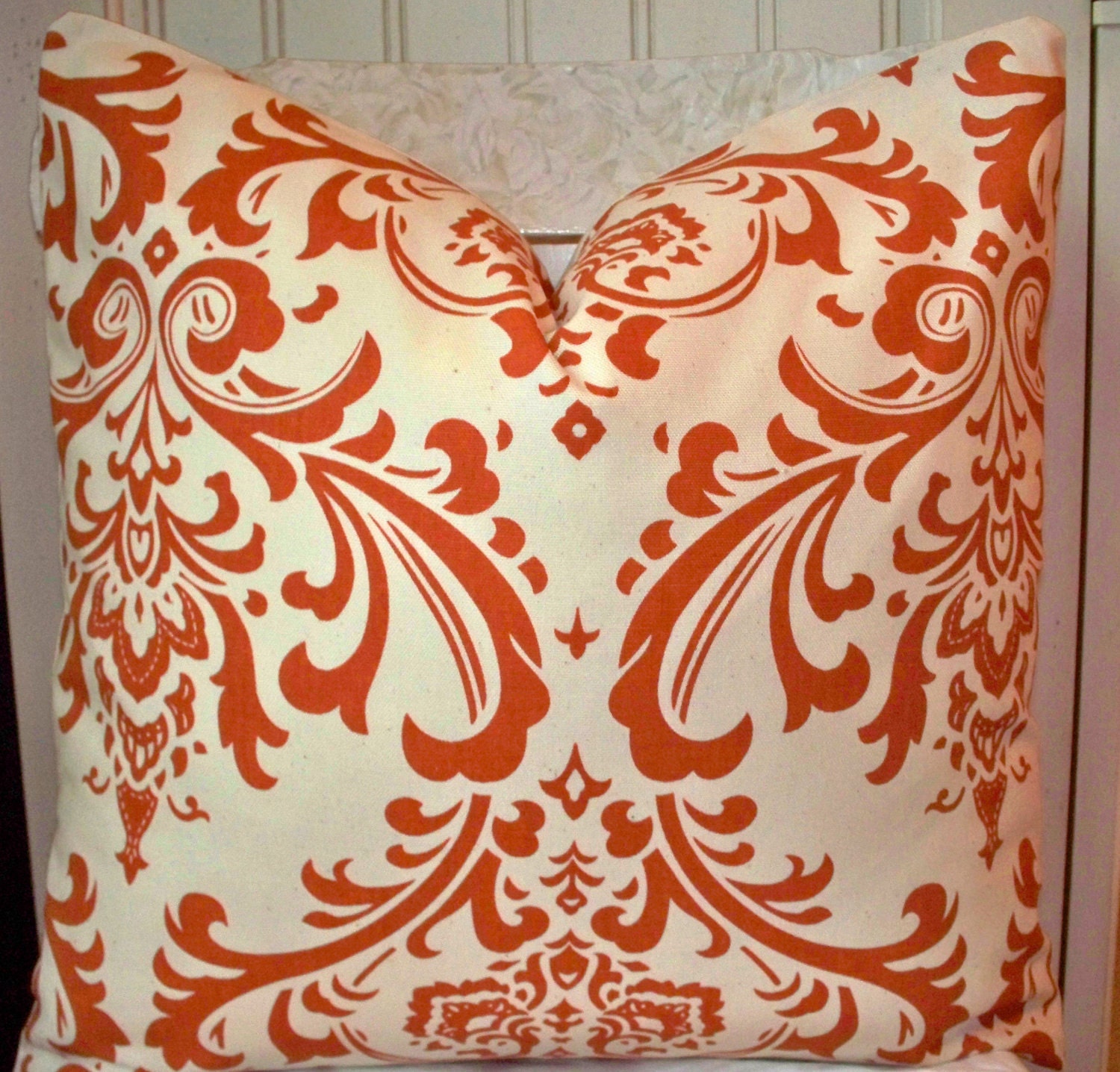 Throw Pillow Orange Sweet Potato Fall Damask 18X18 Decorative Pillow