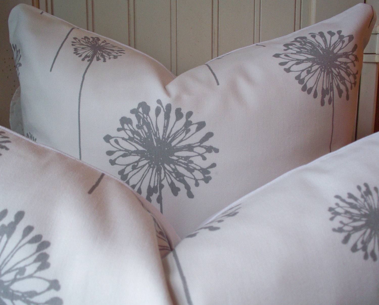 TWO Dandelion Pillow Covers Gray White Throw Pillow Accent Pillow 18X18