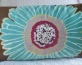 Decorative Pillow Sunflower Aqua Teal Gold Lime Brown Large Floral 14X24 Lumbar Lined