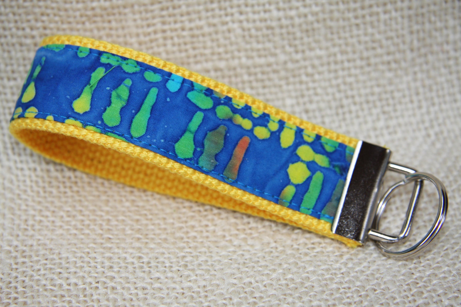 Keyfob wristlet / key chain / key tag / blue batik