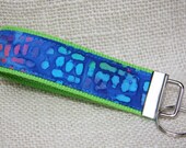 Keyfob wristlet / key chain / key tag / blue batik