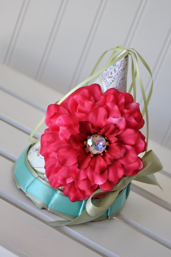Girls Little Birdy Pink Flower Birthday Party Hat