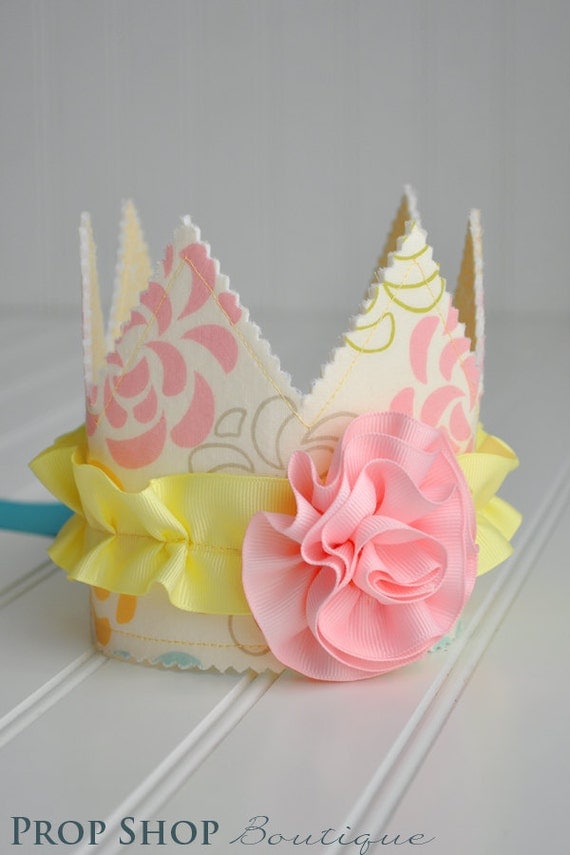 Girls Ruffled Rosette Fabric Crown, Dress up, Birthday Hat, Photo Prop Il_570xn
