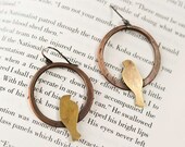 Bird Sitting in Hoop - Brass and Cooper Earrings