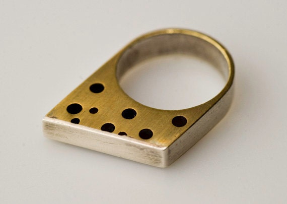 Swizz Cheese Ring- Sterling Silver and Brass Ring
