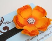 Baby Headband..Baby Girl Orange Flower Headband with rhinestones..Fall Headband..Halloween..Toddler..Infant..Girl..Rhinestones..Crystals