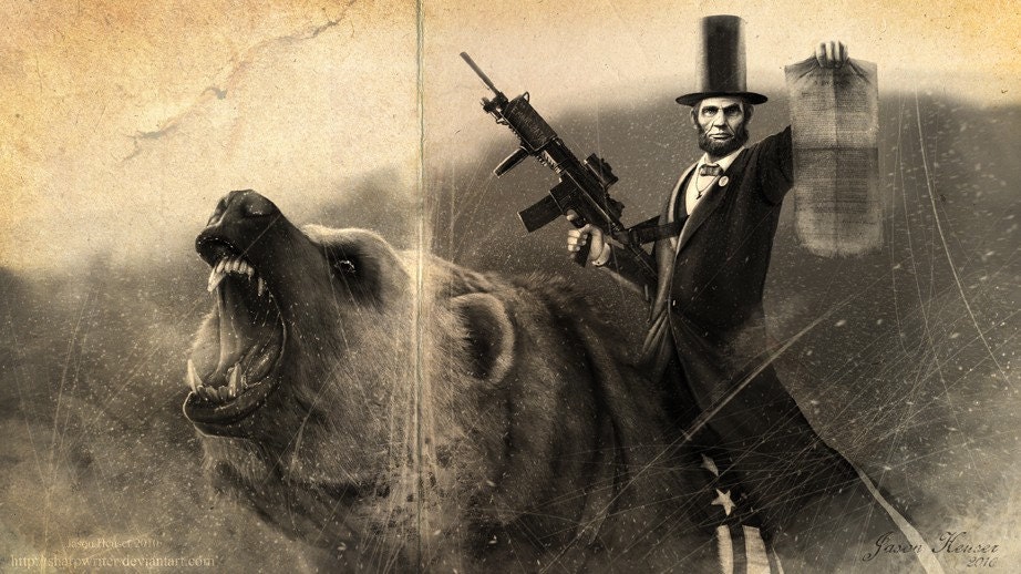 Abe Lincoln Riding a Grizzly Old Photo HQ Print