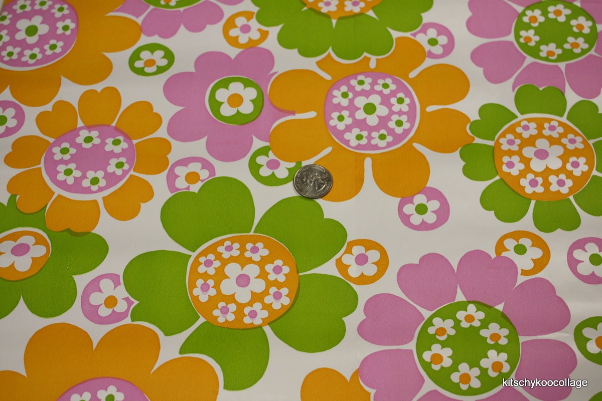 1970s Vintage Contact Paper Large Flowers
