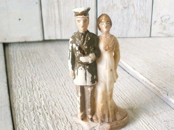 Wedding cake topper vintage bride soldier