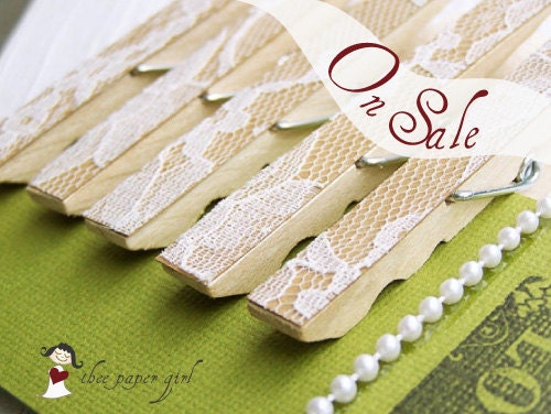 SALE -Lace Clothespins -Antique White -DIY Wedding Accessory -Shabby Chic Wedding -Woodland Wedding -Country Wedding - Top Selling
