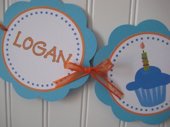 Baby's First Birthday Banner for Highchair - Five Links- Cupcakes for Logan Line - Il_570xn