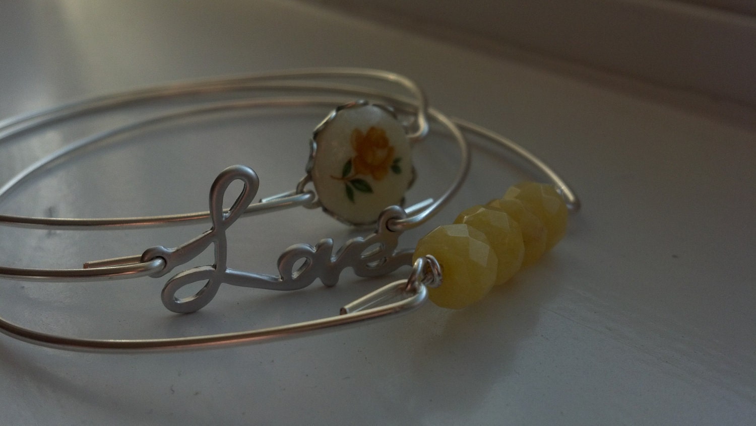 Love Will Let The Sunshine In-Silver Bangle Bracelets Set of 3