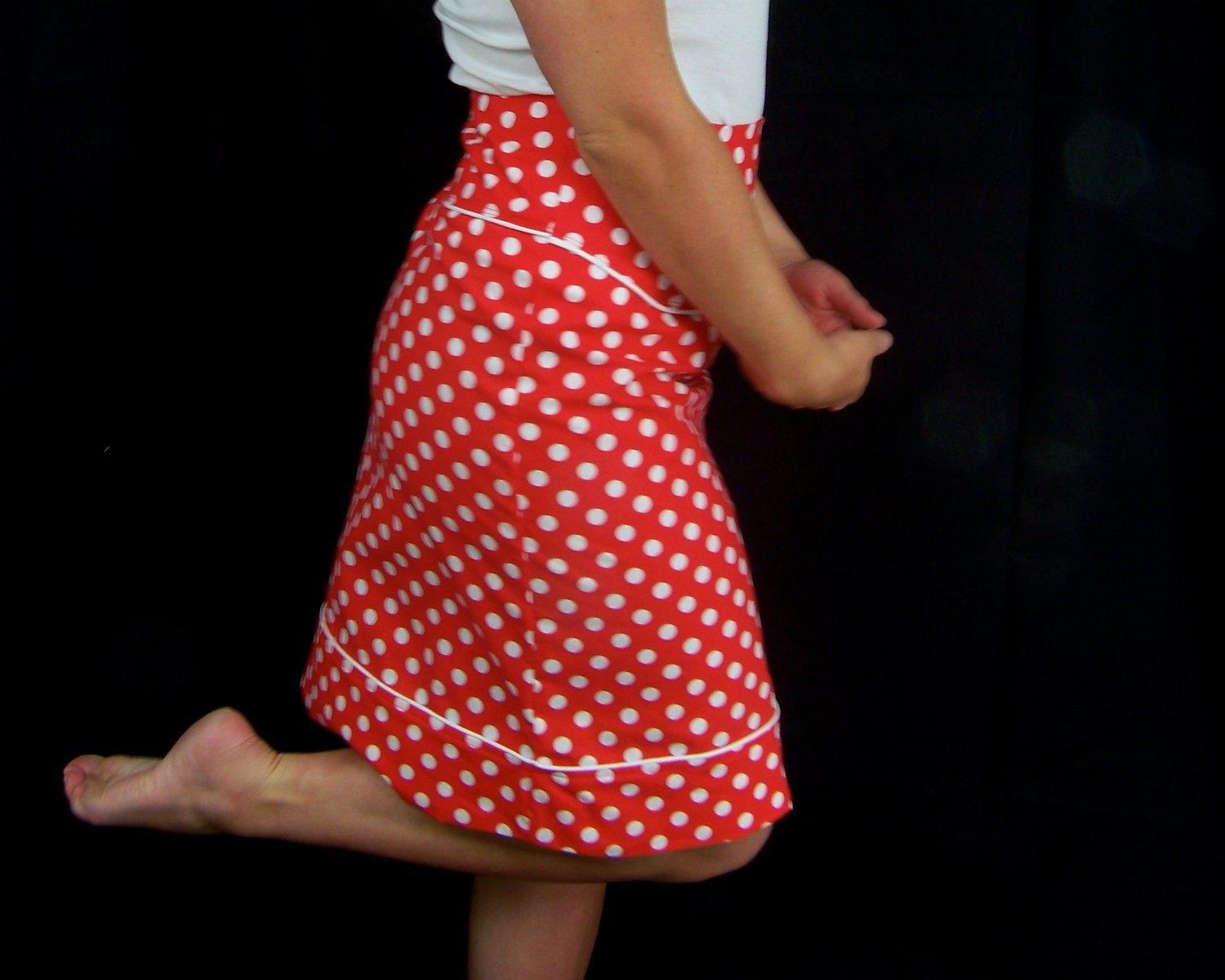 Red and white polka dot high waisted skirt, high waisted custom size