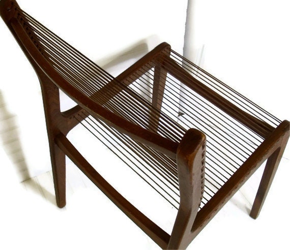 Jacques Guillon Style Cord Chair - Made In Canada - Vintage Mid Century Modern Eames Era Seating - DivineOrders