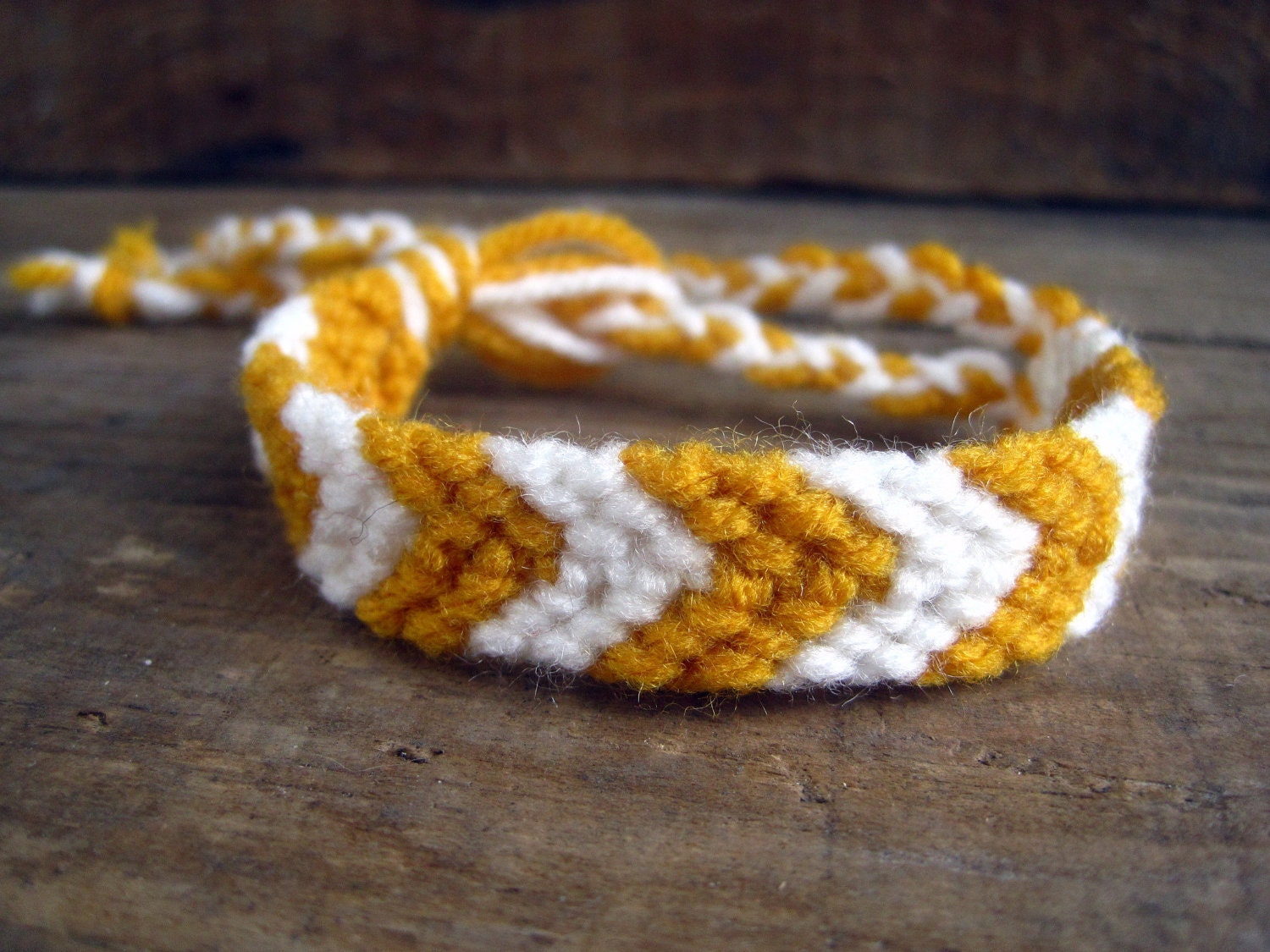 Friendship Bracelet - Summer Solstice - Golden Yellow and White - Chevron Macrame