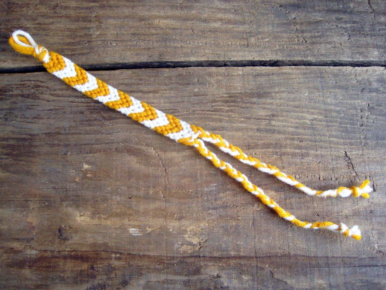 Friendship Bracelet - Summer Solstice - Golden Yellow and White - Chevron Macrame