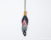 RESERVED for Sara - Tribal FEATHER & LEATHER necklace - black orange fuchsia