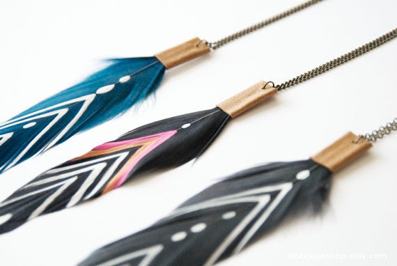 TRIBAL FEATHER & LEATHER necklace - black