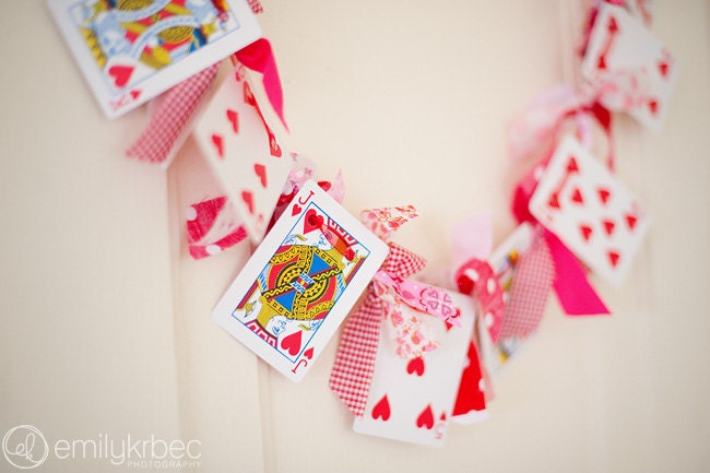 Valentine's Day Garland Playing Card and Knotted Fabric Garland