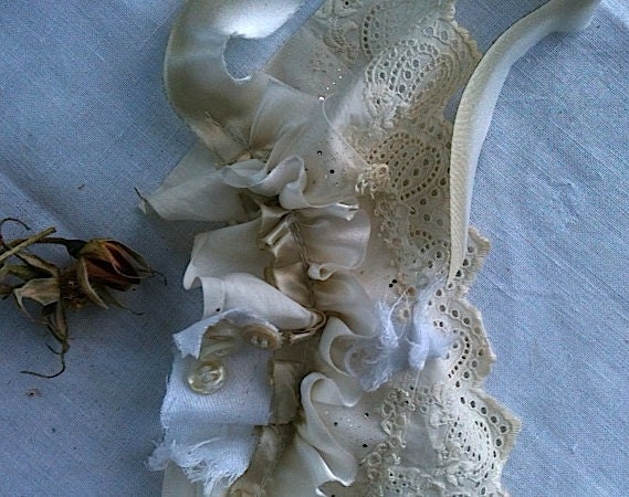 Vintage lace eyelet wrist cuff cufflet bride mother of bride bridesmaid silk ribbon ecru ivory organza cuff original wedding