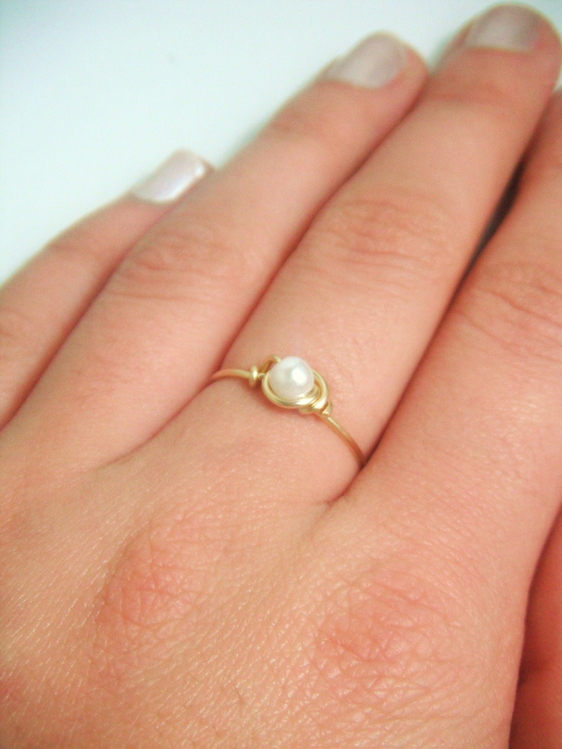 Thin Gold Pearl Ring
