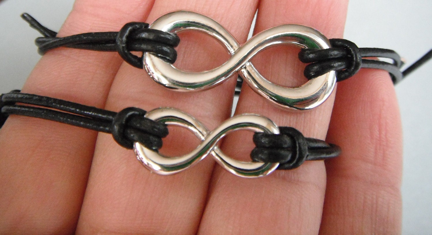 Black Leather Infinity Bracelet for Him and Her
