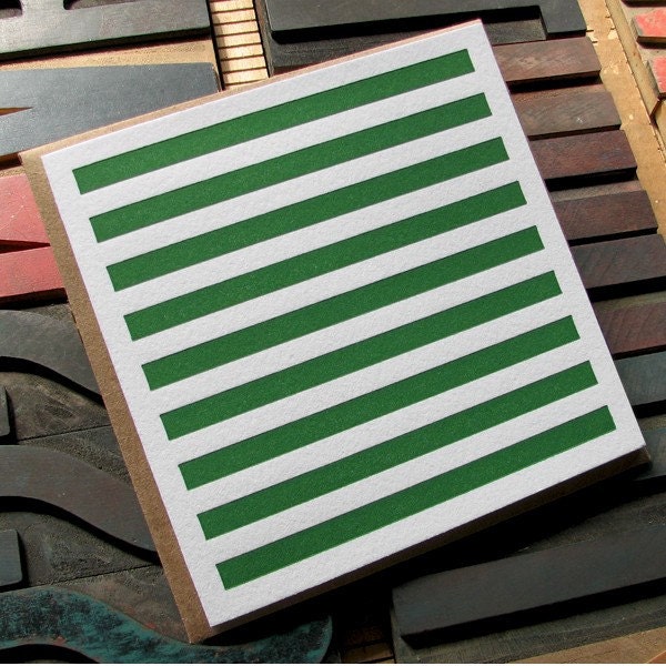 Green Striped Letterpress Greeting Card